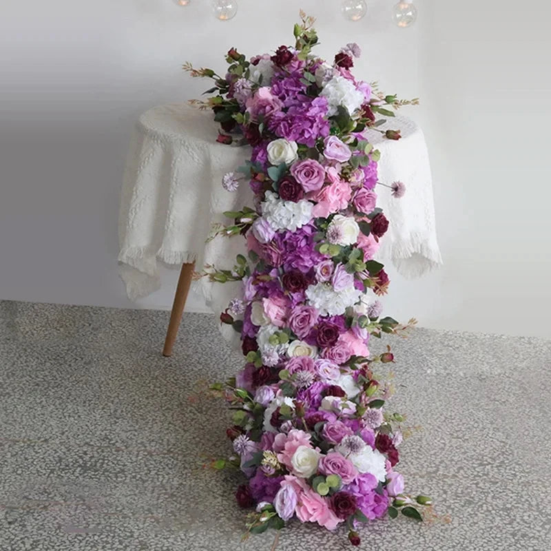 Luxury Artificial Flower Row Runner for Decor