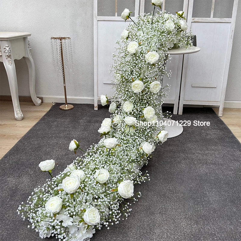Luxury Artificial Flower Row Runner for Decor