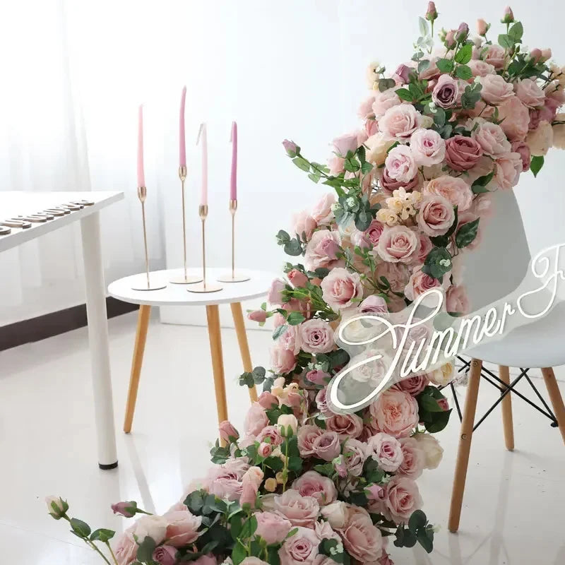 Luxury Artificial Flower Row Runner for Decor