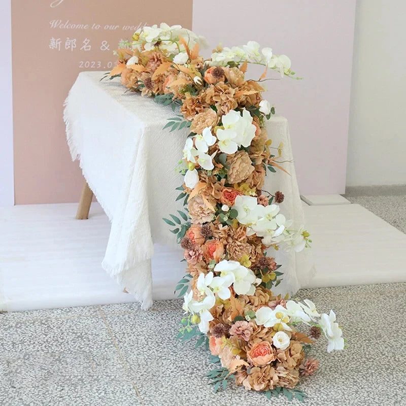 Luxury Artificial Flower Row Runner for Decor