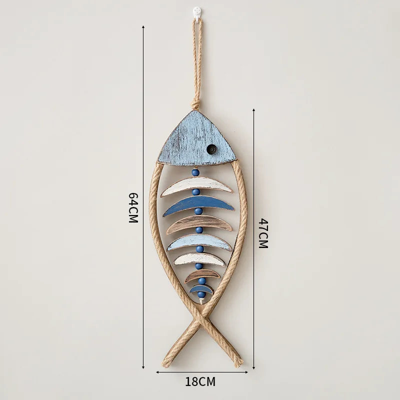 Mediterranean Wood Fish Pendant Hanging Wall Decor