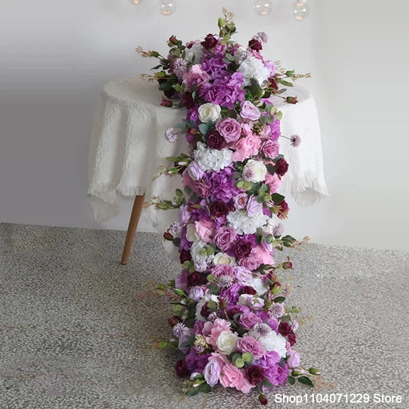 Luxury Artificial Flower Row Runner for Decor
