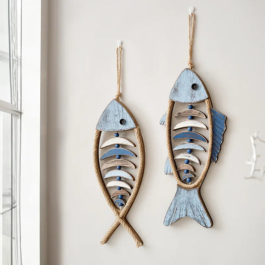 Mediterranean Wood Fish Pendant Hanging Wall Decor