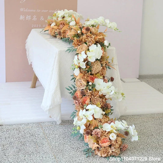 Luxury Artificial Flower Row Runner for Decor